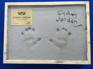 Sydney's handprints for Lucca's  new  Walk-of-fame  for comic-book artists
