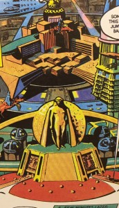 Titan city, as depicted by Frank Hampson in OPERATION SATURN, would be a desolate ruin when Dan and his party arrived to investigate the communication breakdown