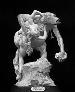 Fremiet's 1874 version of APE CARRYING OFF WOMAN , the first version of which was sculpted in 1859